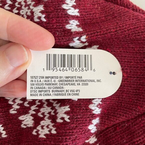 Juncture Outdoor Fleece Lined Knit Hat w Pom Pom Winter Theme Red + Wht OS NWT - Picture 6 of 7